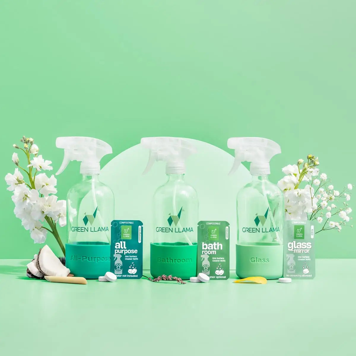 Green Llama Home Cleaning Kit - All-Purpose | Glass | Bath