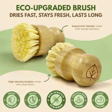 Bamboo Natural Cleaning Dish Brush - Gentle Scrubber