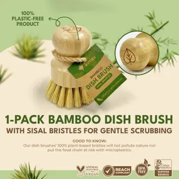 Bamboo Natural Cleaning Dish Brush - Gentle Scrubber