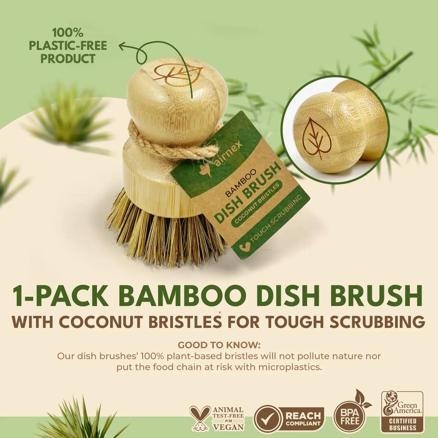 Bamboo Natural Cleaning Dish Brush - Stiff Bristles