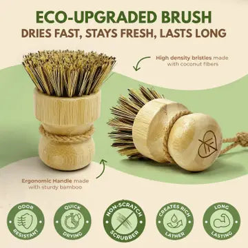 Bamboo Natural Cleaning Dish Brush - Stiff Bristles